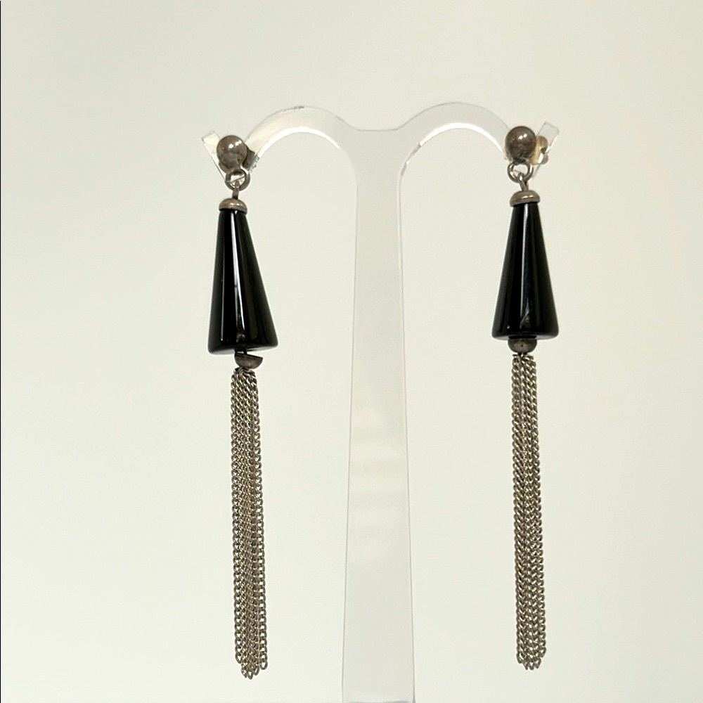 Elegant 925 silver Black and Silver Dangle Earrings